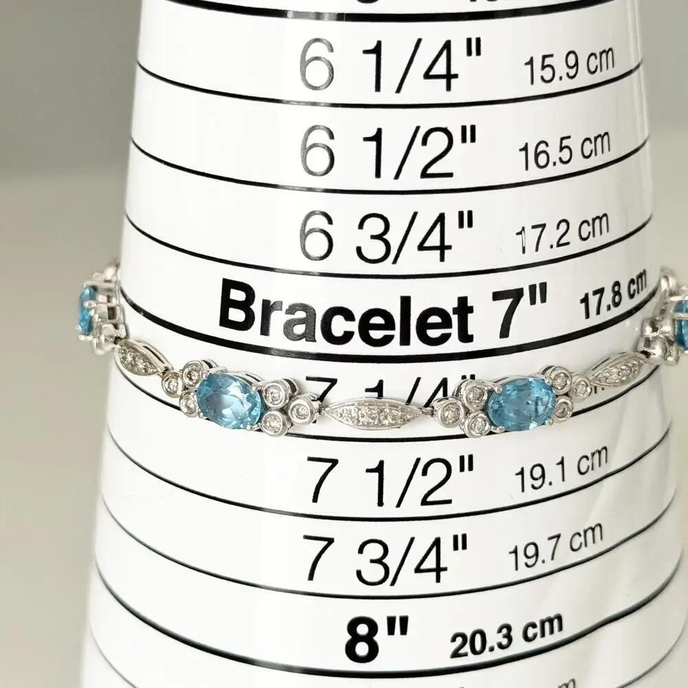 14K White Gold Blue Topaz & Diamond Bracelet